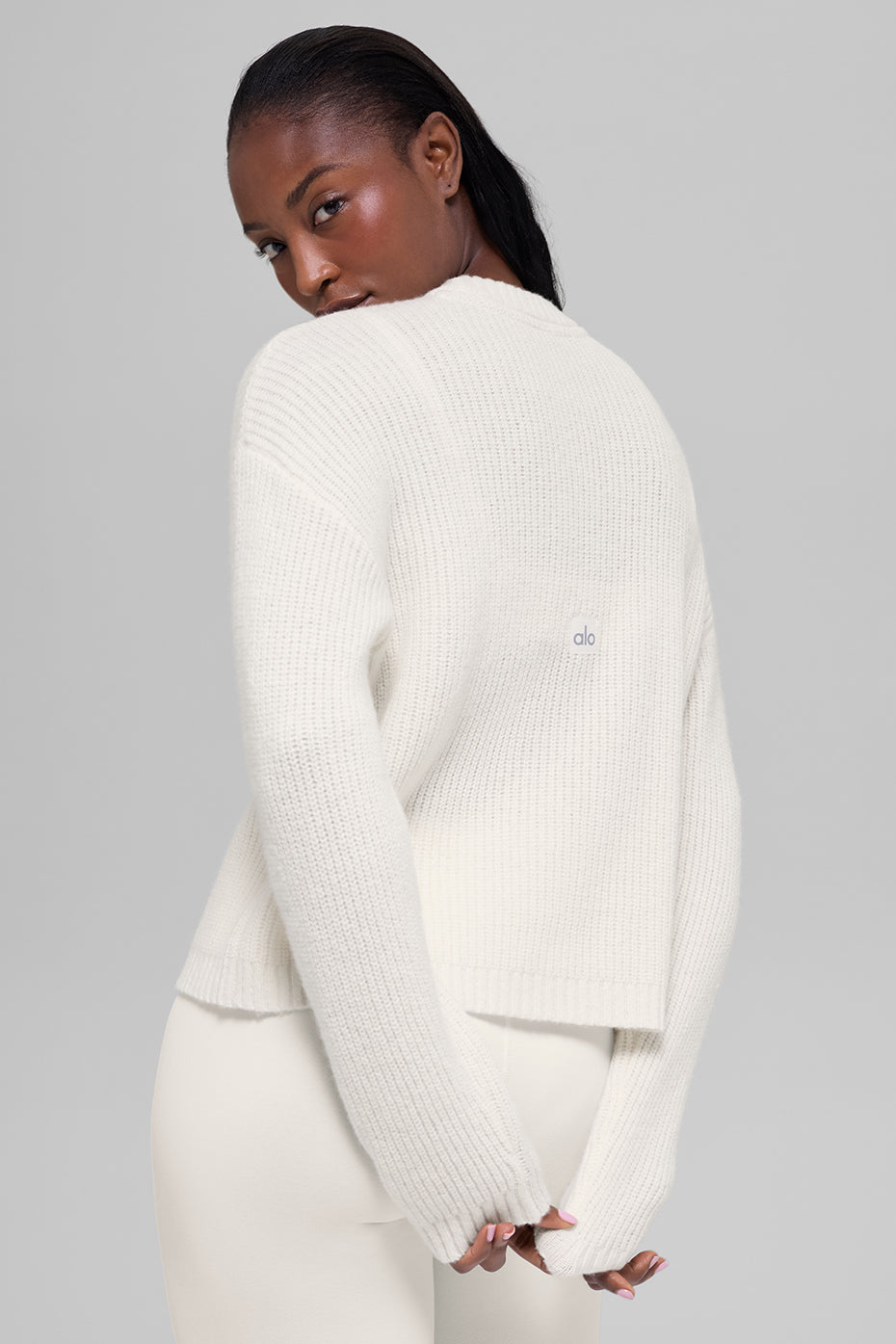 Wool Cashmere Ribbed Noble Crewneck Sweater - Ivory image 3