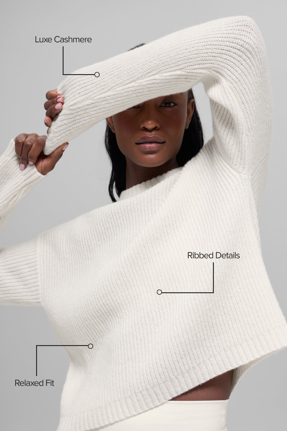 Wool Cashmere Ribbed Noble Crewneck Sweater - Ivory image 2