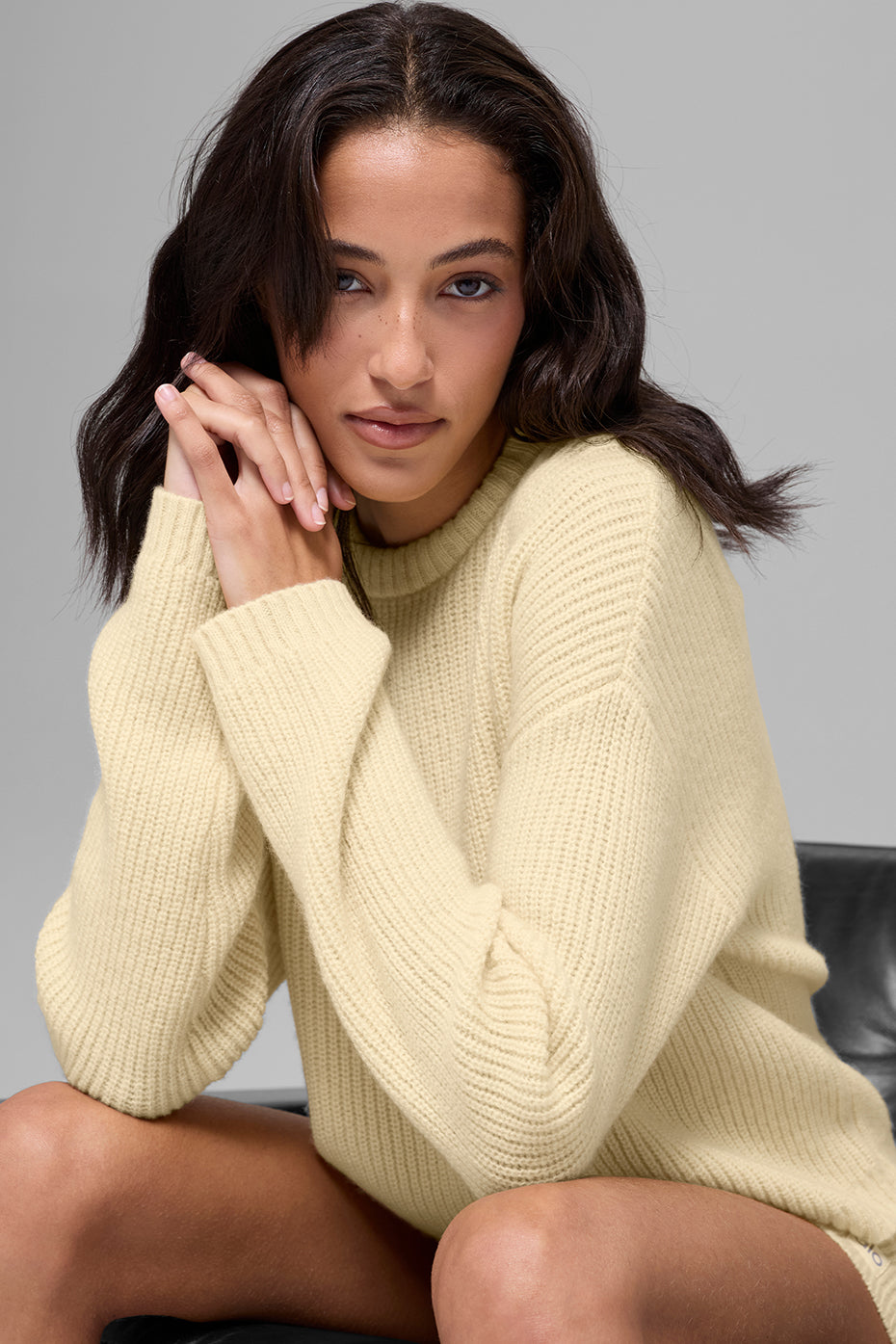 Wool Cashmere Ribbed Noble Crewneck Sweater - Candlelight Yellow image 4