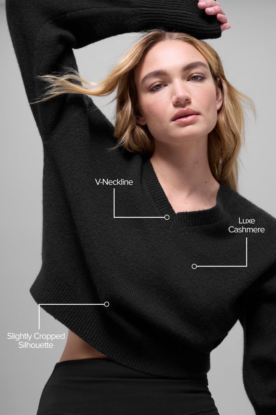 Wool Cashmere Cropped New Class V-Neck Sweater - Black image 2