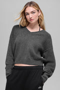 Wool Cashmere Cropped New Class V-Neck Sweater - Platinum Grey image 1
