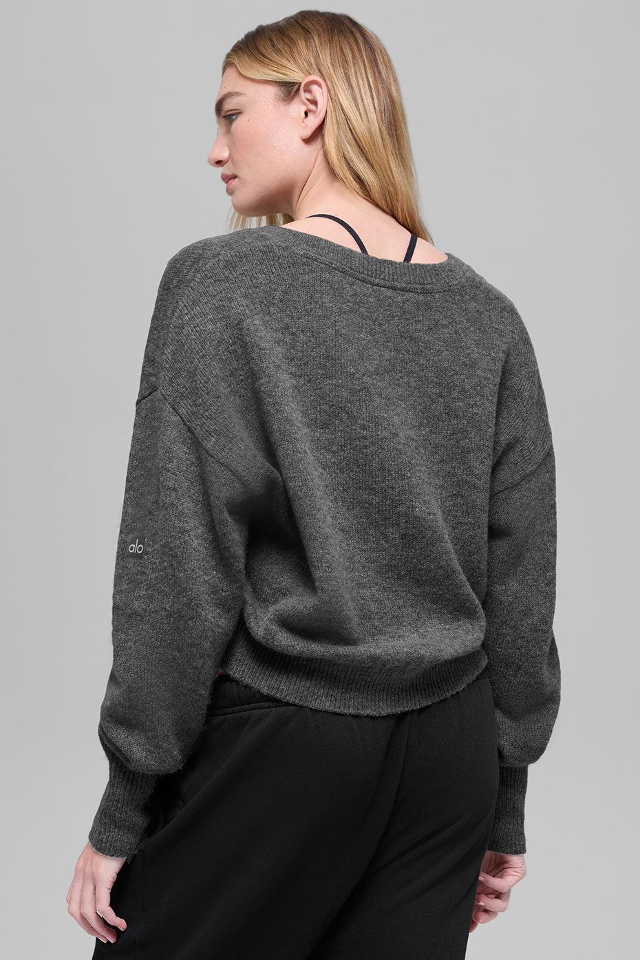 Wool Cashmere Cropped New Class V-Neck Sweater - Platinum Grey image 2