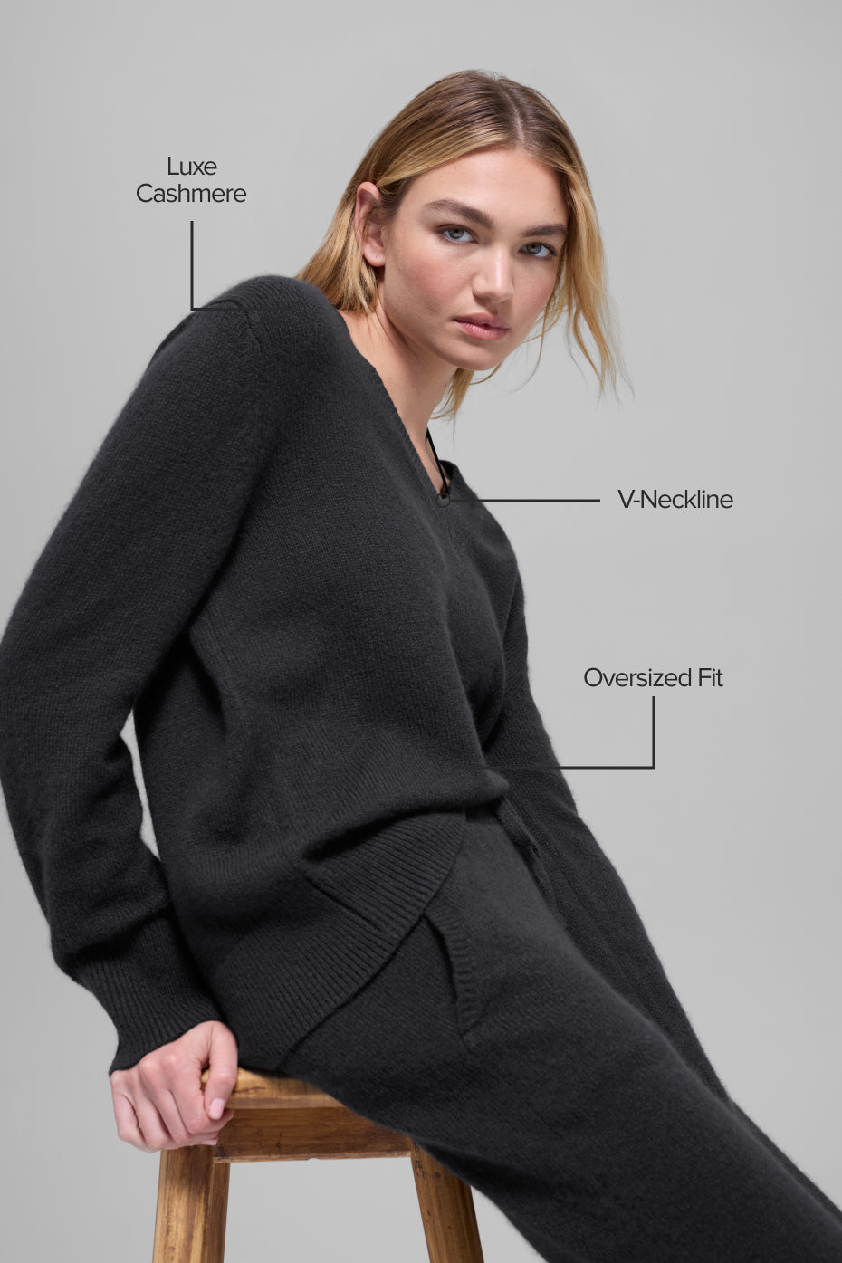 Wool Cashmere New Class Oversized V-Neck Sweater - Black image 2