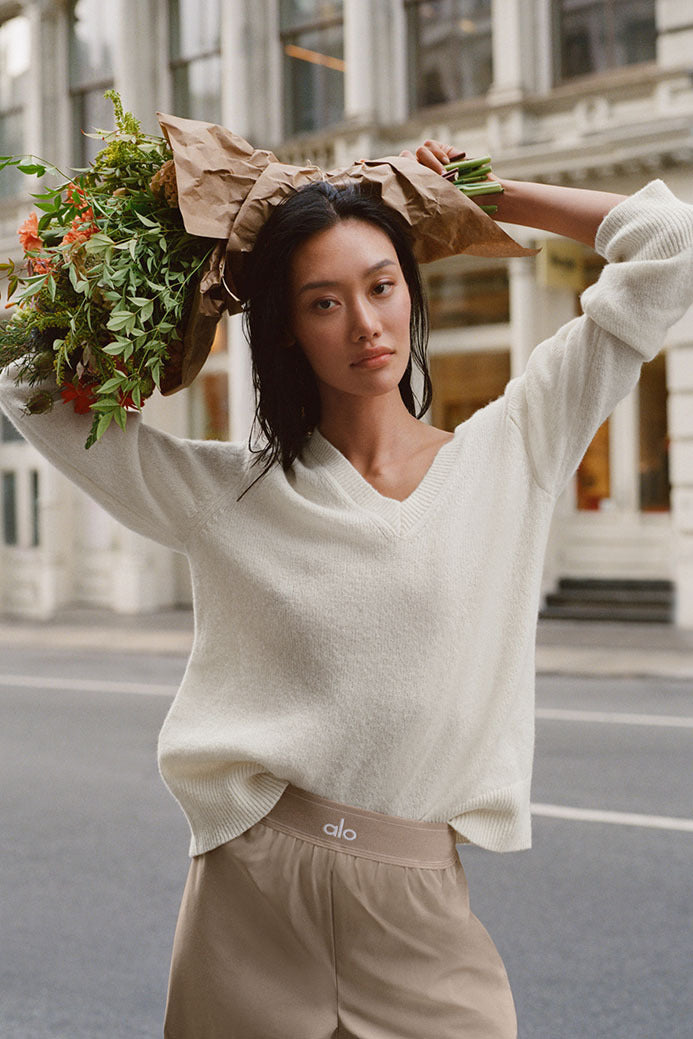 Wool Cashmere New Class Oversized V-Neck Sweater - Ivory image 1