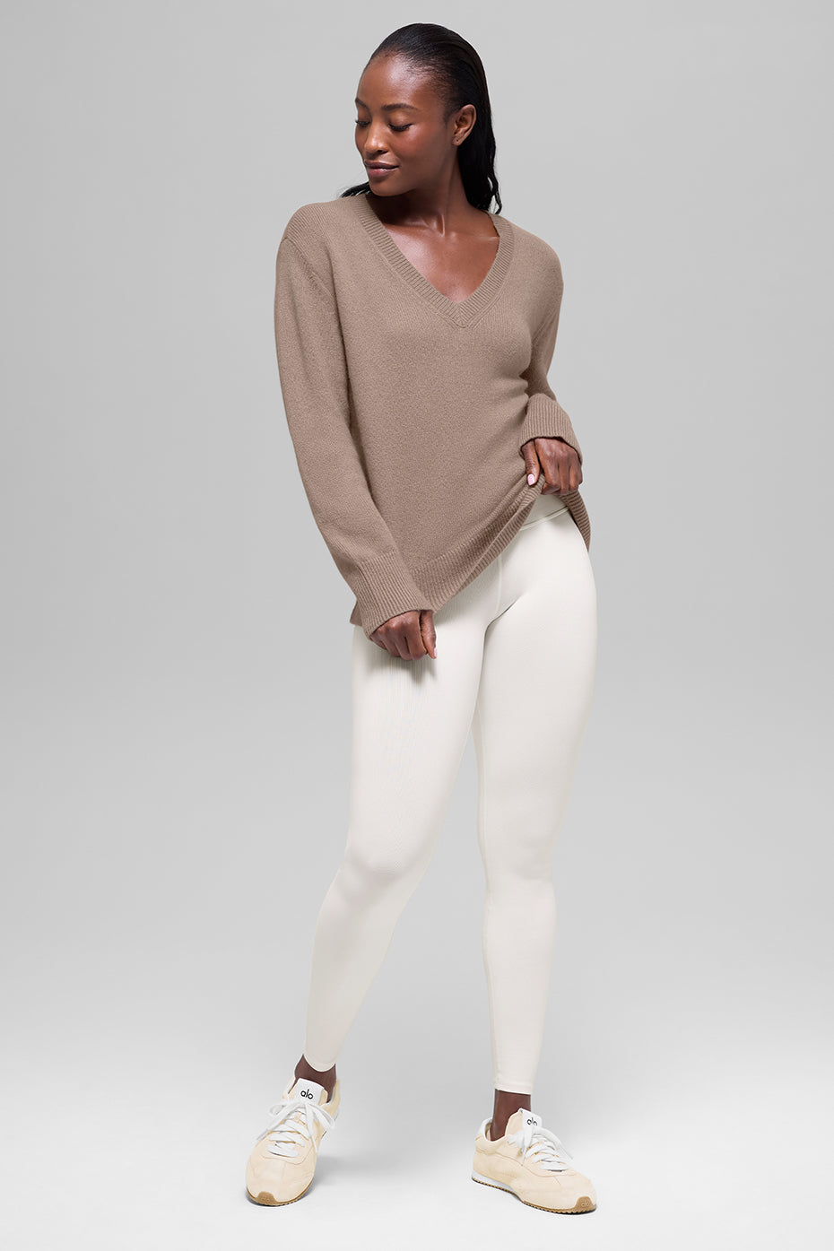 Wool Cashmere New Class Oversized V-Neck Sweater - Chai Latte image 4