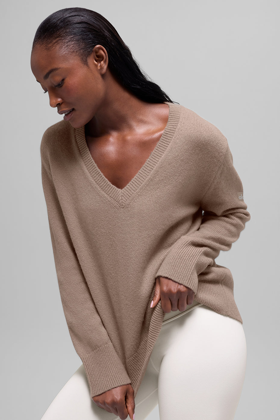 Wool Cashmere New Class Oversized V-Neck Sweater - Chai Latte image 1