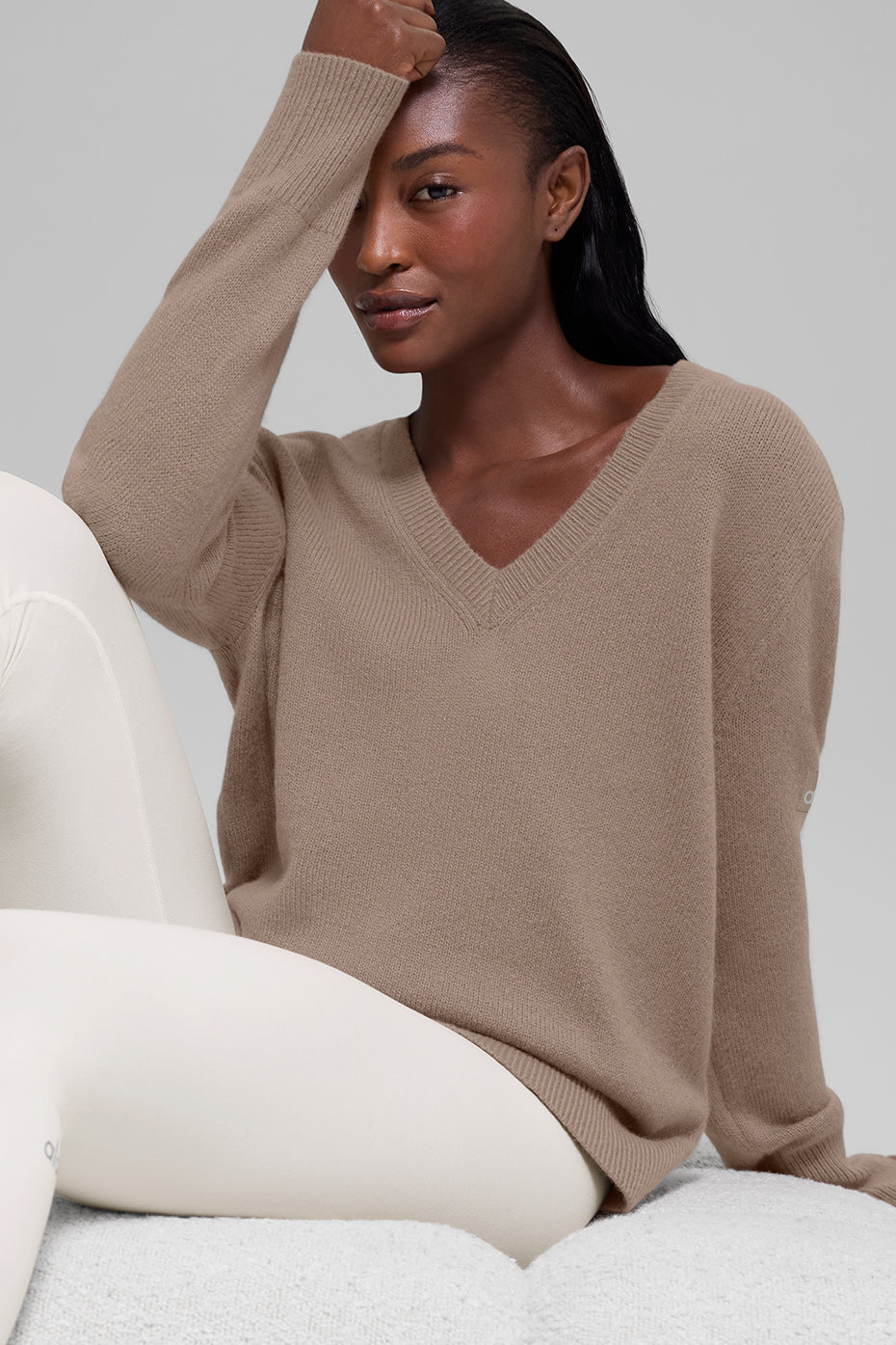 Wool Cashmere New Class Oversized V-Neck Sweater - Chai Latte image 3