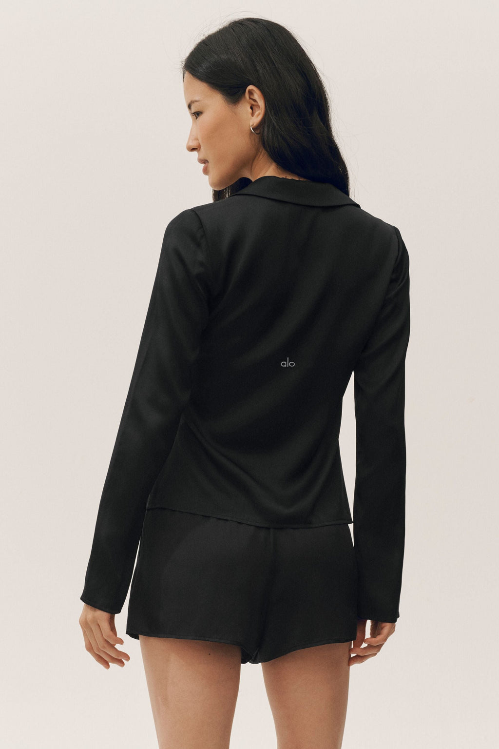 Silk Blend Radiance Long Sleeve Top - Black image 2