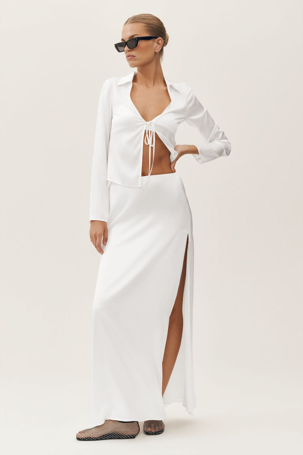 Silk Blend Radiance Long Sleeve Top - White image 4