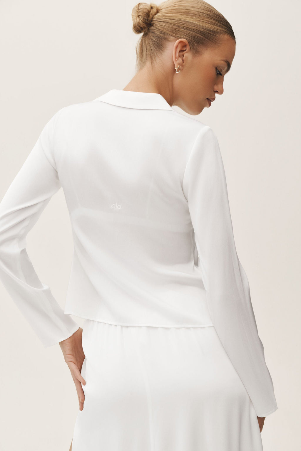 Silk Blend Radiance Long Sleeve Top - White image 2
