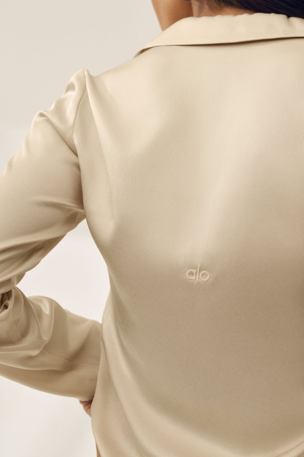 Silk Blend Radiance Long Sleeve Top - Sandy Beige image 3
