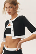 Cotton Cashmere Cropped Capri Dream Cardigan - Black/White image 1