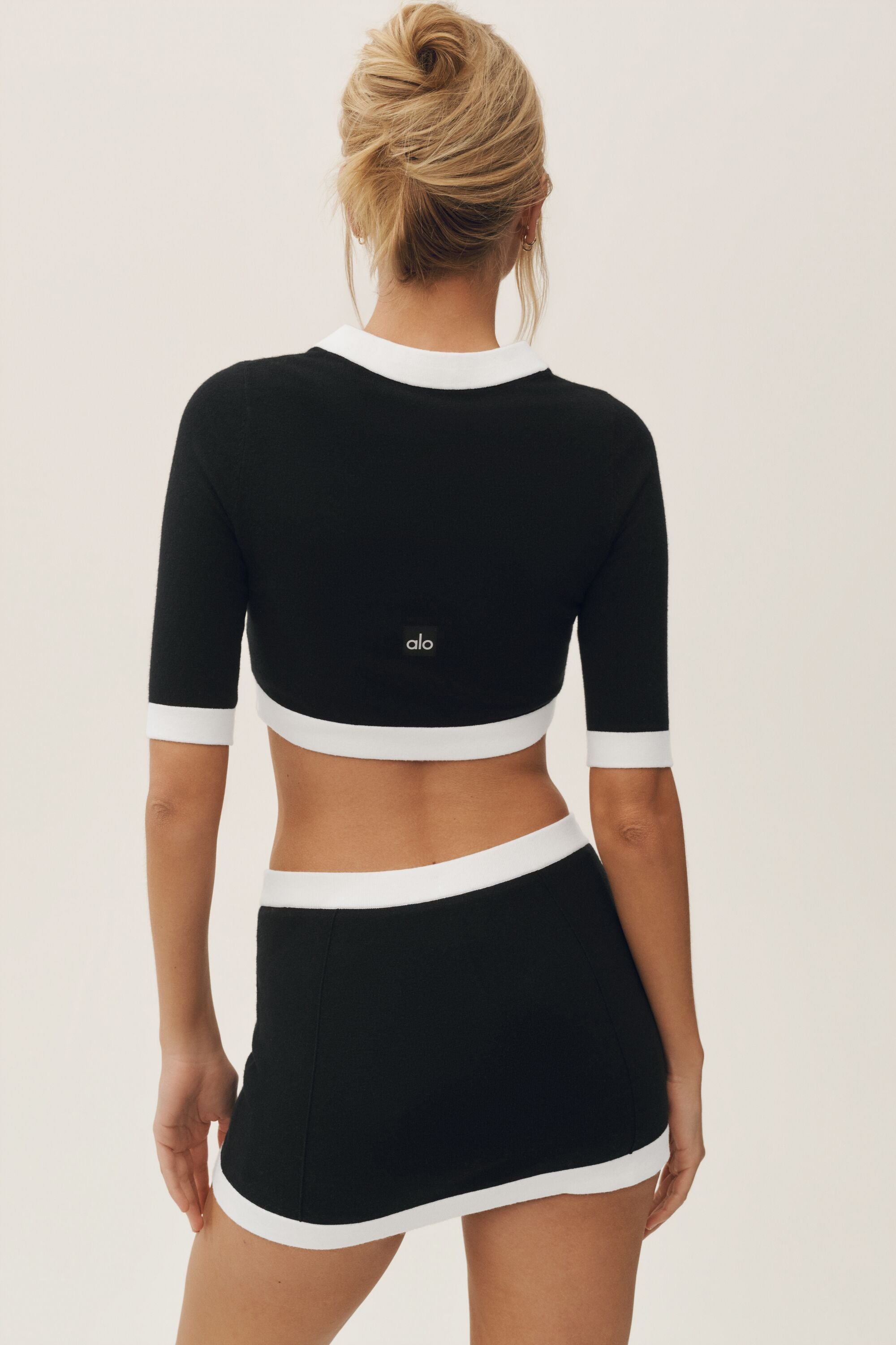 Cotton Cashmere Cropped Capri Dream Cardigan - Black/White image 2