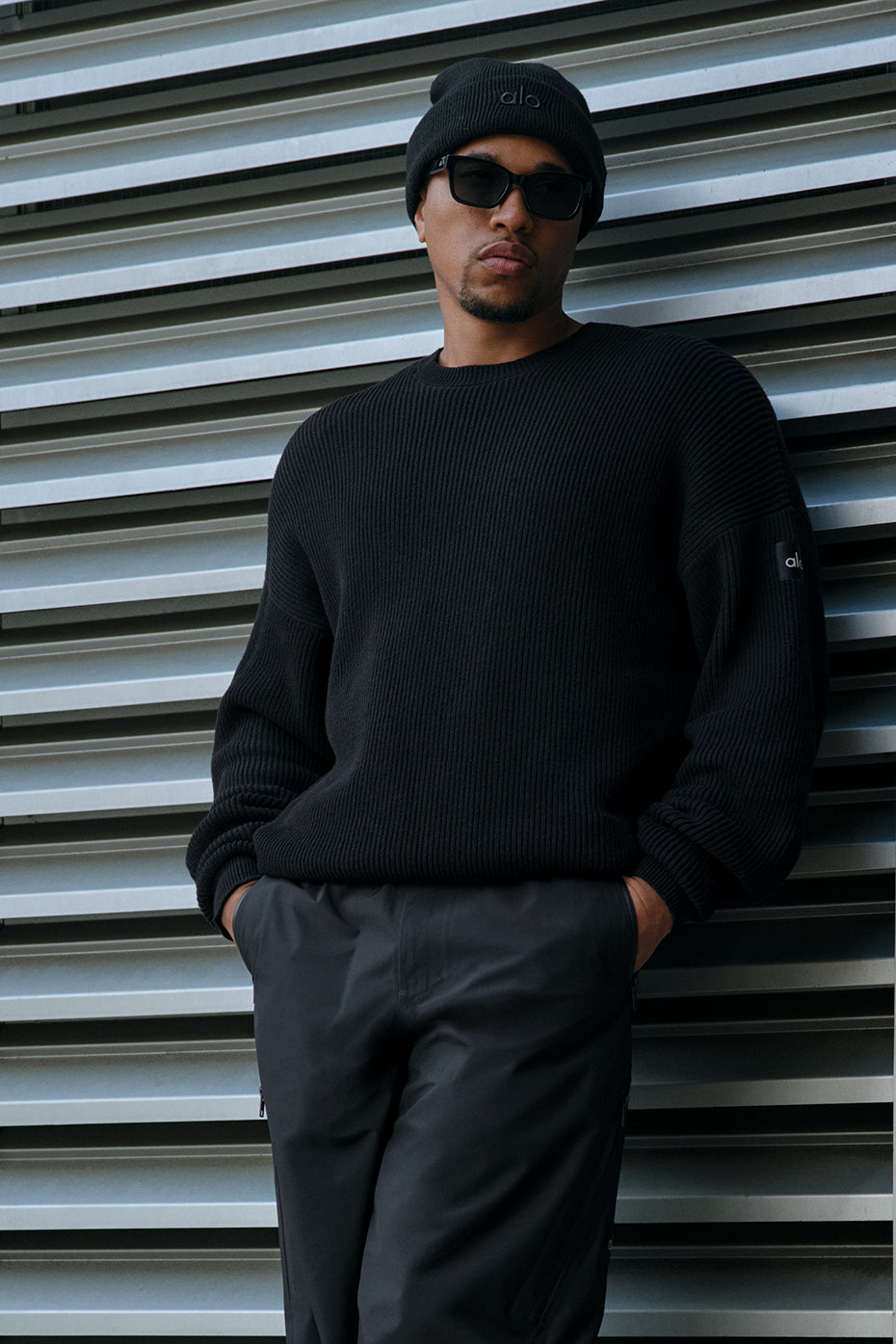 Domain Rib Knit Crew Sweater - Black image 1