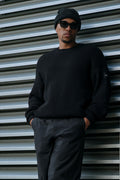 Domain Rib Knit Crew Sweater - Black image 1