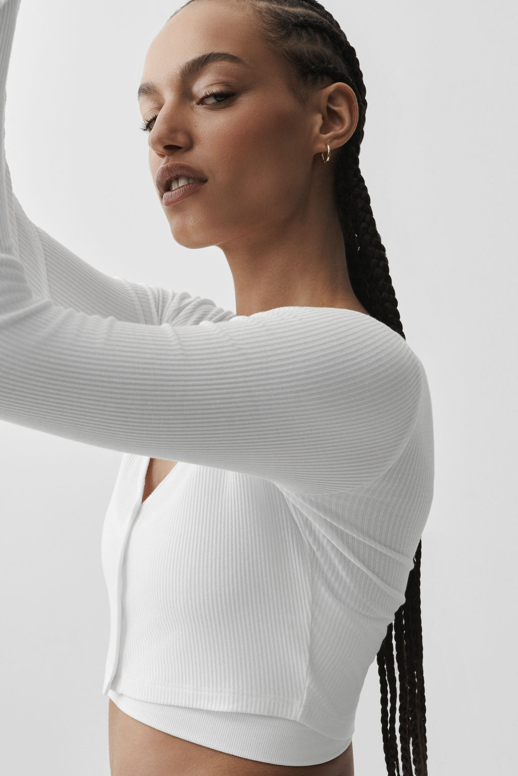 Ribbed Cropped Whisper Cardigan - White image 3