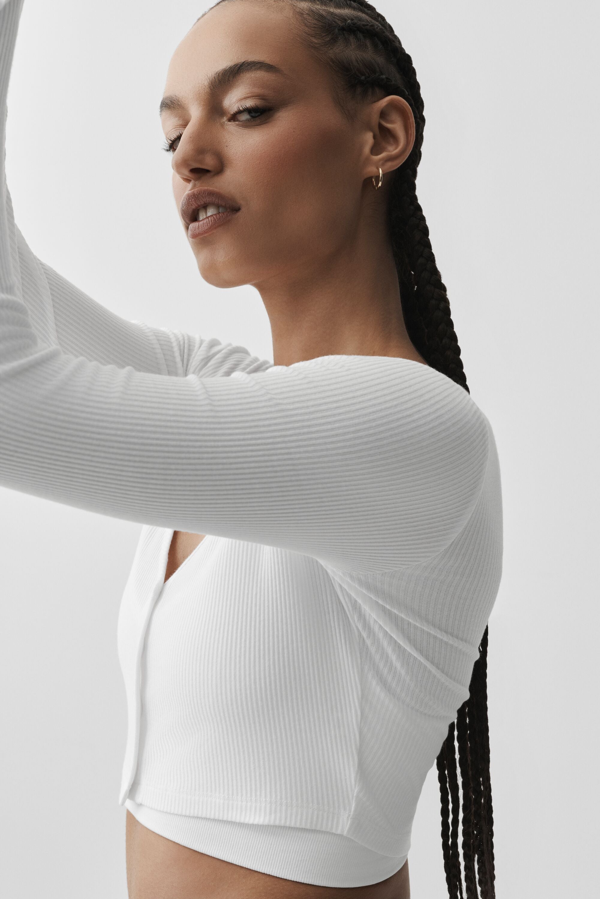 Ribbed Cropped Whisper Cardigan - White image 3