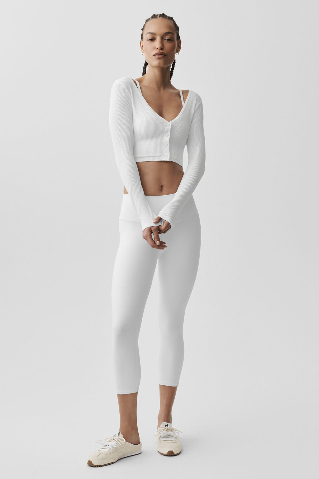 Ribbed Cropped Whisper Cardigan - White image 5