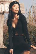 Ribbed Cropped Whisper Cardigan - Black image 1