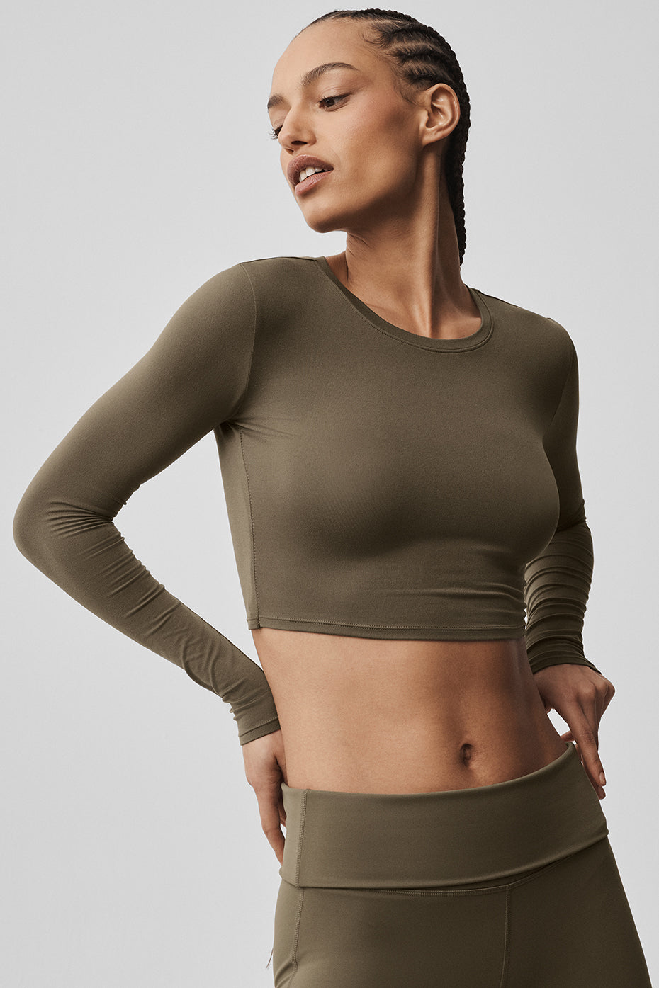 Alosoft Crop Finesse Long Sleeve - Olive Tree image 3