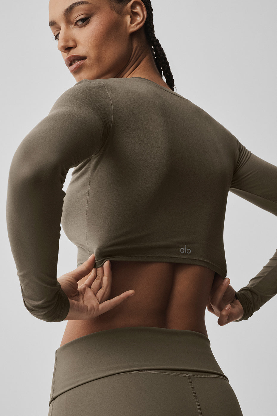 Alosoft Crop Finesse Long Sleeve - Olive Tree image 2
