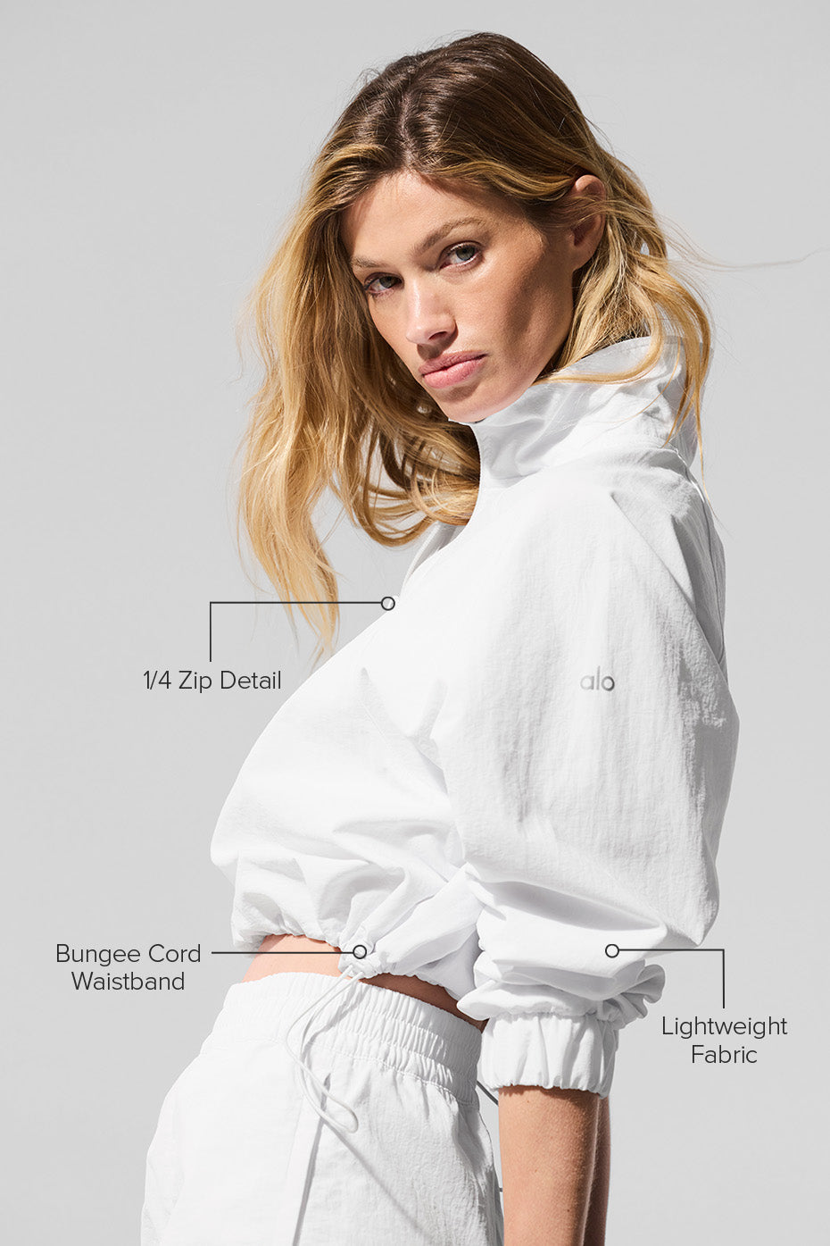 Cropped 1/4 Zip Alumni Pullover - White image 2