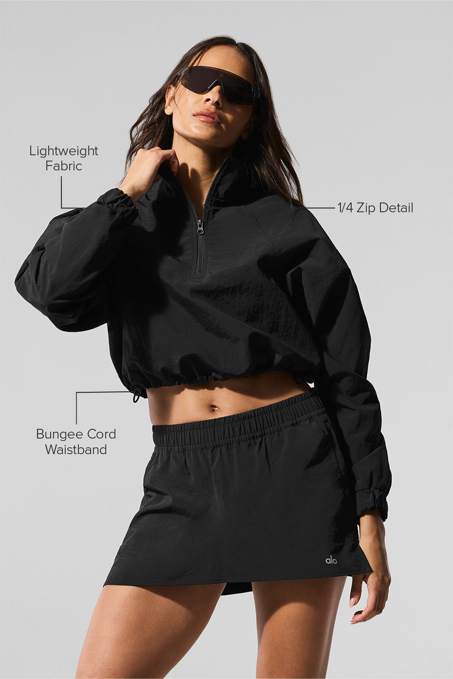Cropped 1/4 Zip Alumni Pullover - Black image 2