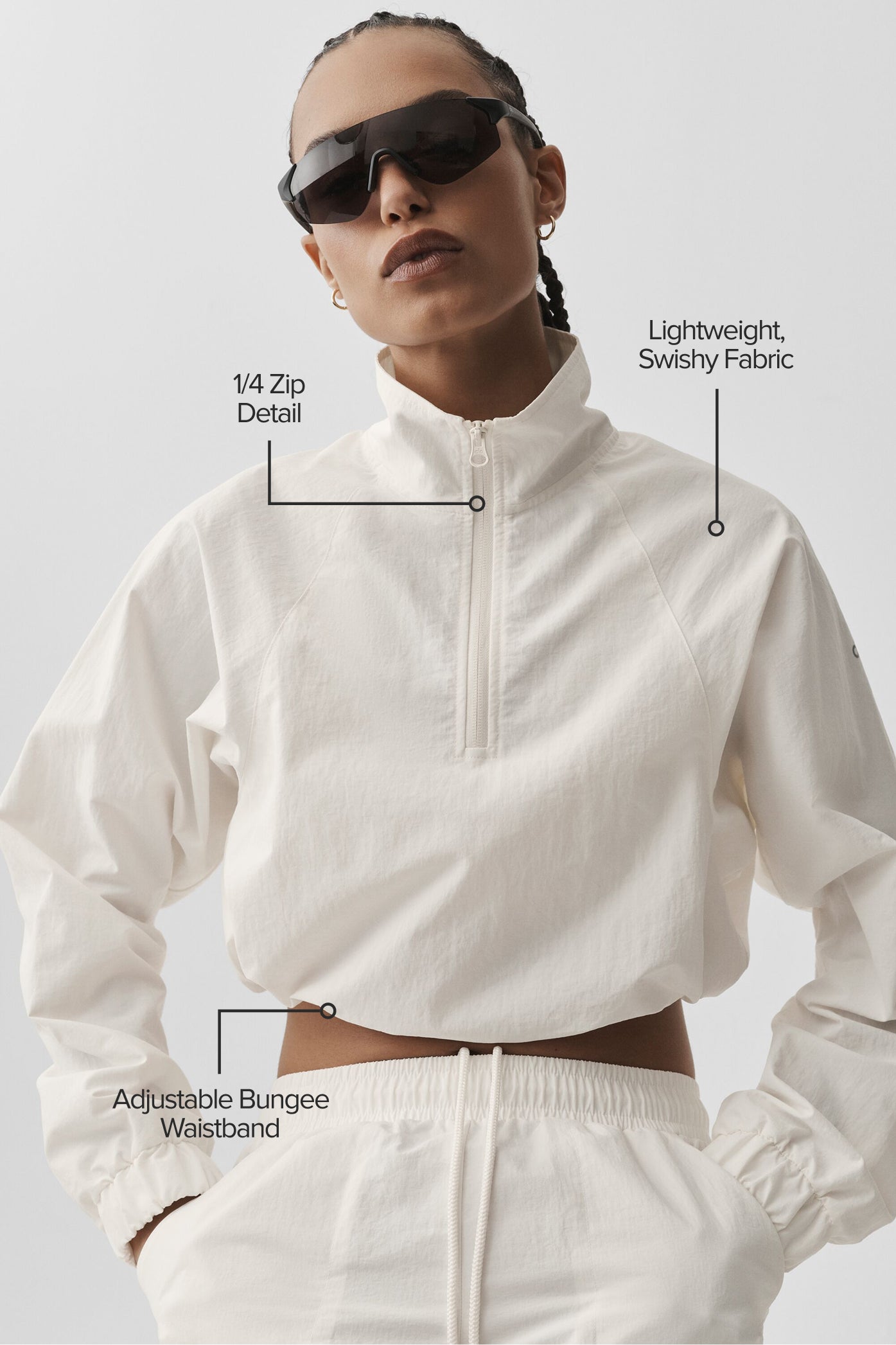 Cropped 1/4 Zip Alumni Pullover - Ivory image 2