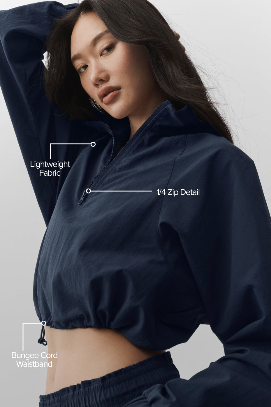 Cropped 1/4 Zip Alumni Pullover - Navy image 2