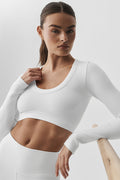 Seamless Ribbed Cropped Serene Long Sleeve - White image 1