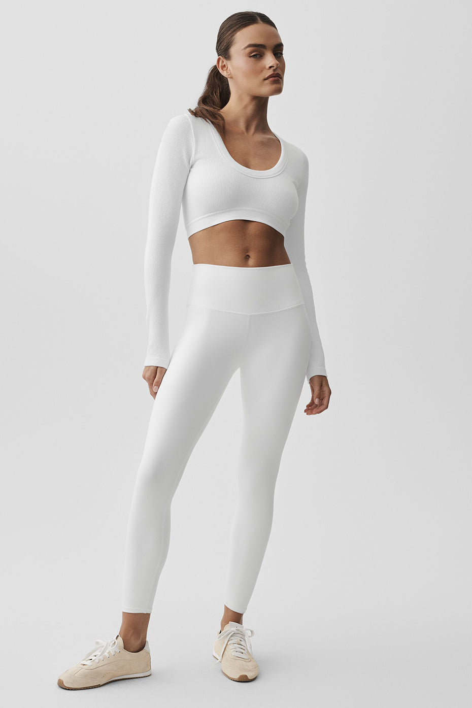 Seamless Ribbed Cropped Serene Long Sleeve - White image 3