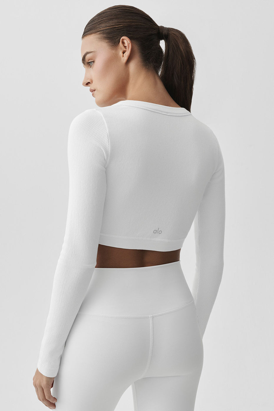 Seamless Ribbed Cropped Serene Long Sleeve - White image 2