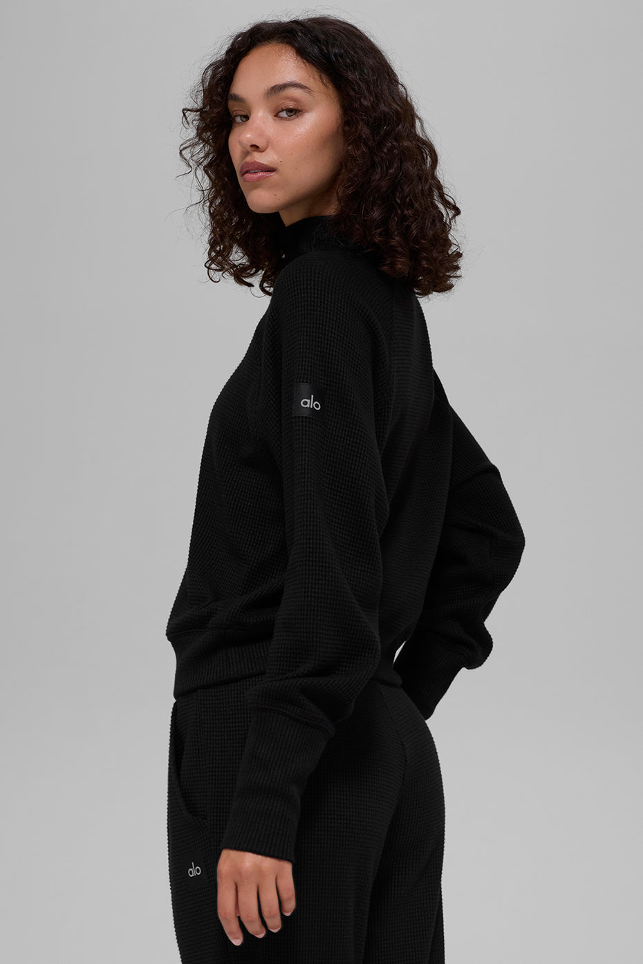 Waffle Weekend Escape Mock Neck Long Sleeve - Black image 4