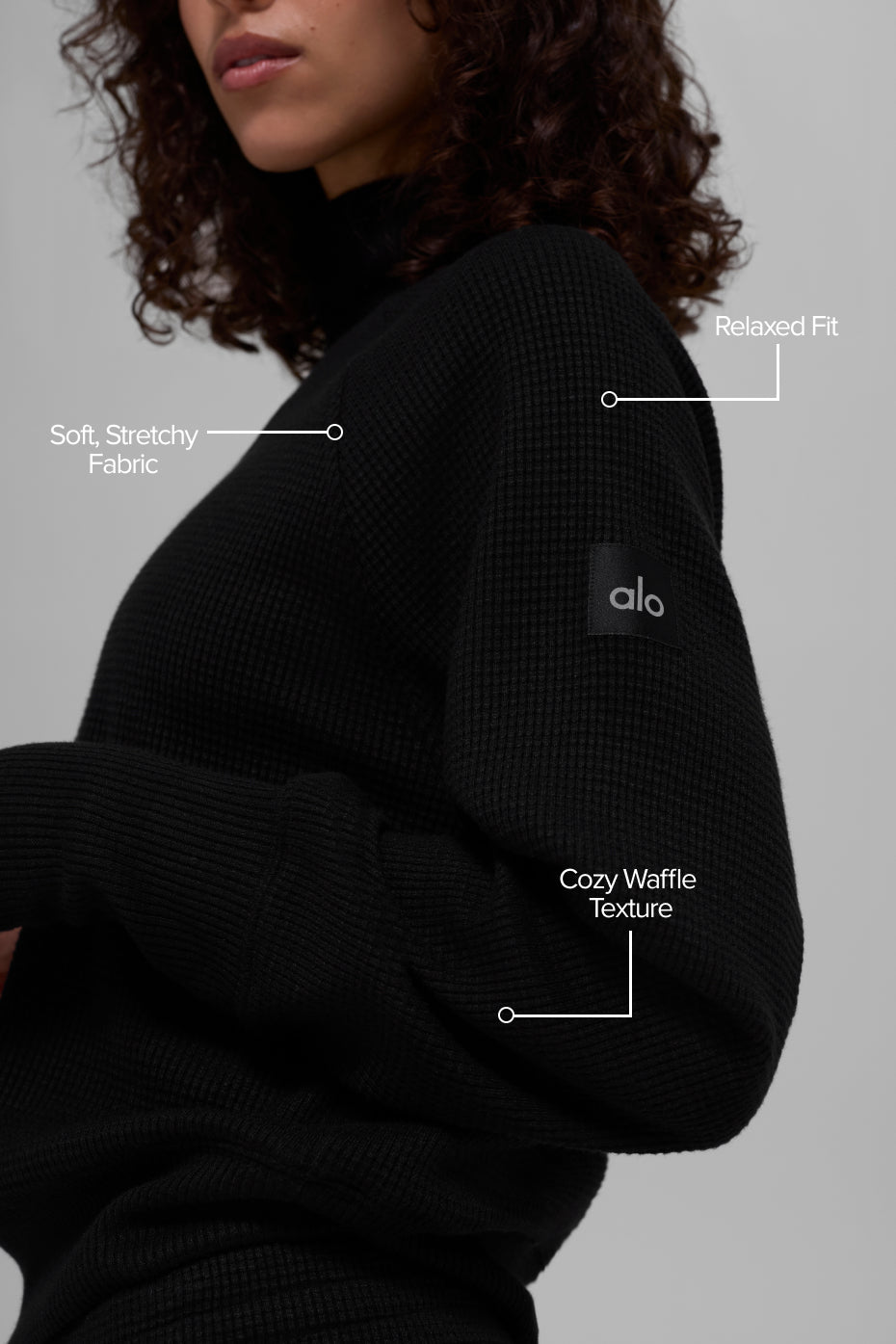 Waffle Weekend Escape Mock Neck Long Sleeve - Black image 2