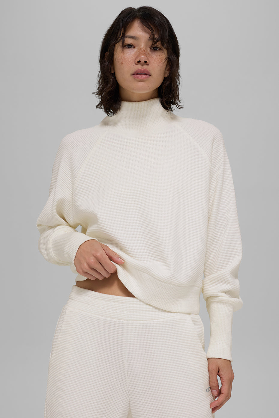 Waffle Weekend Escape Mock Neck Long Sleeve - Ivory image 4