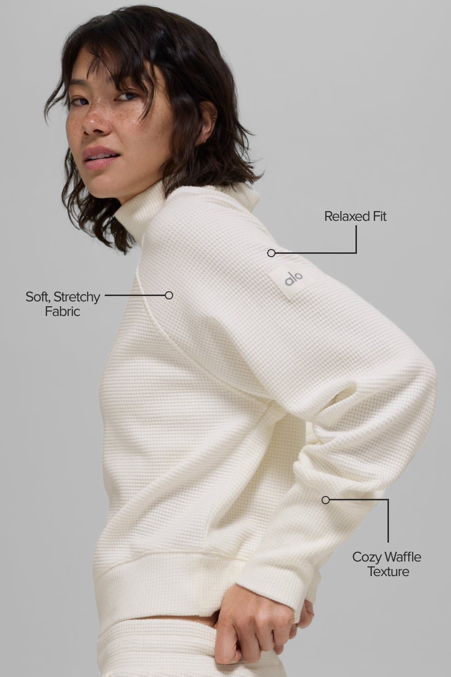 Waffle Weekend Escape Mock Neck Long Sleeve - Ivory image 2