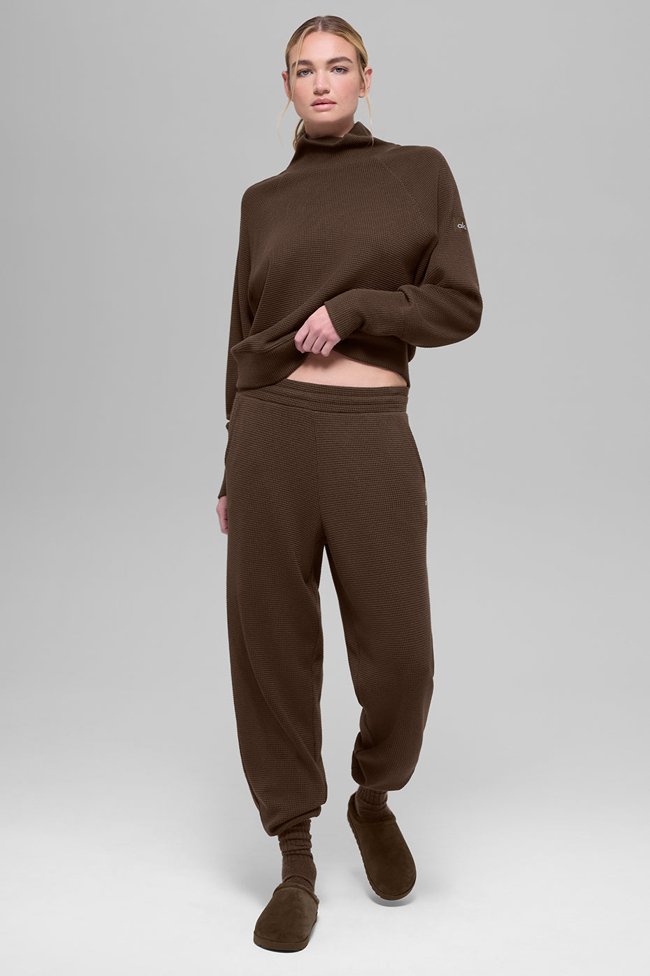 Waffle Weekend Escape Mock Neck Long Sleeve - Espresso image 6