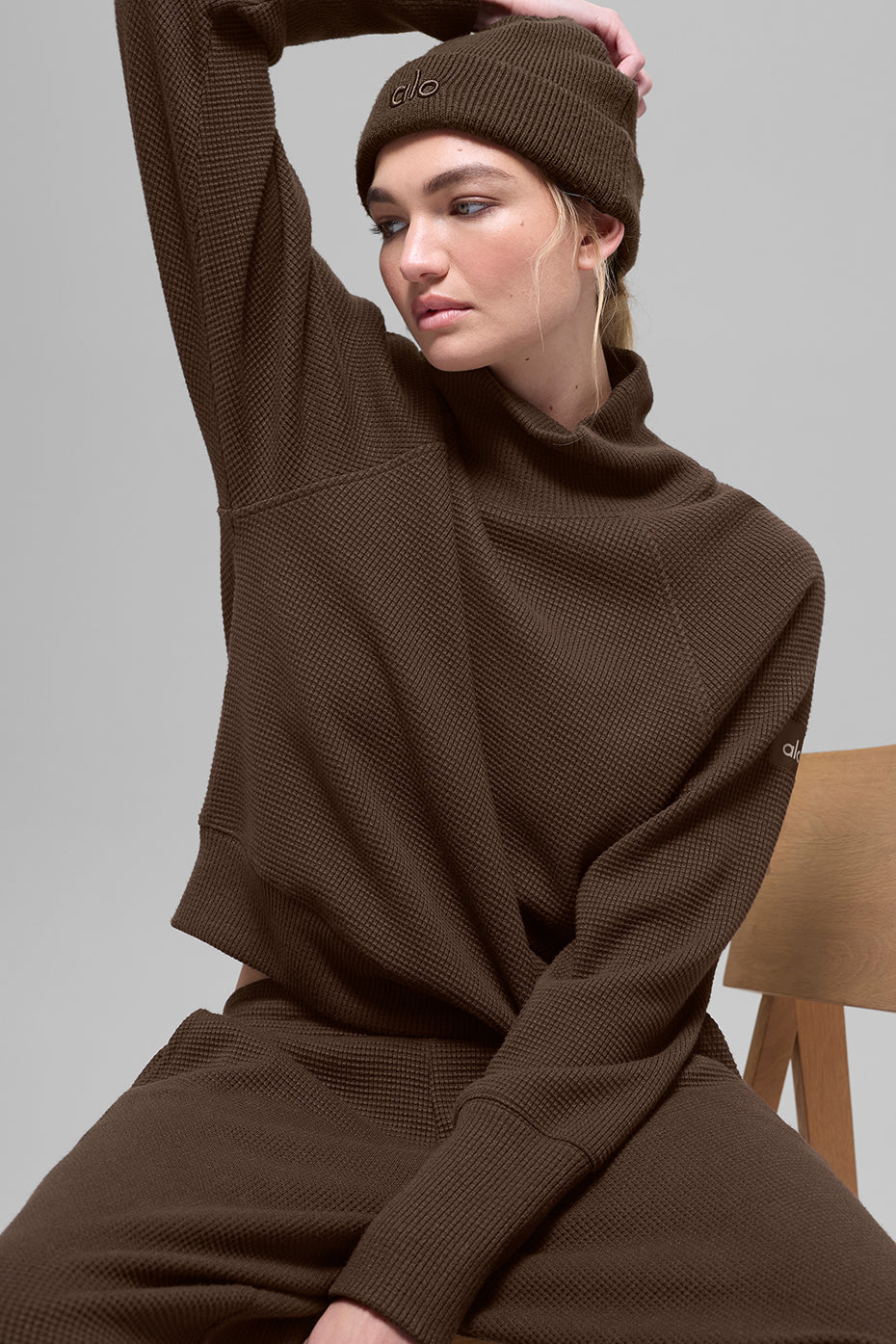 Waffle Weekend Escape Mock Neck Long Sleeve - Espresso image 5