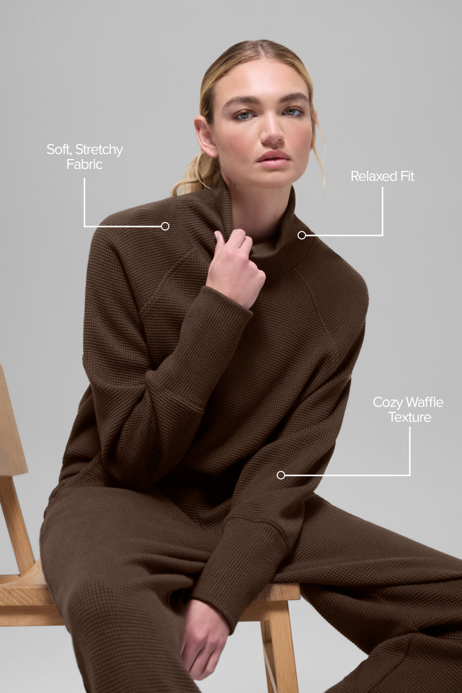 Waffle Weekend Escape Mock Neck Long Sleeve - Espresso image 2
