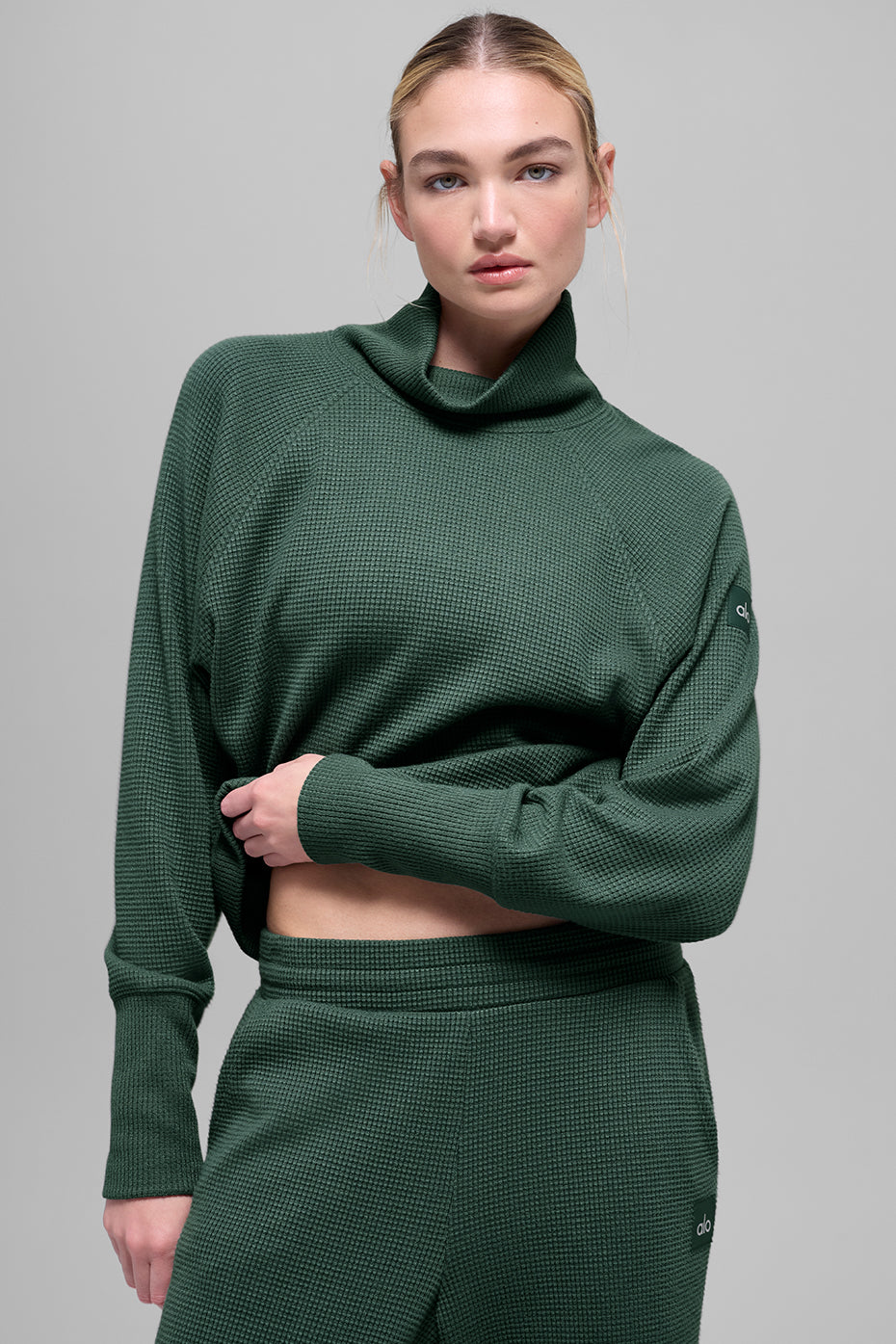 Waffle Weekend Escape Mock Neck Long Sleeve - Clover Green image 1