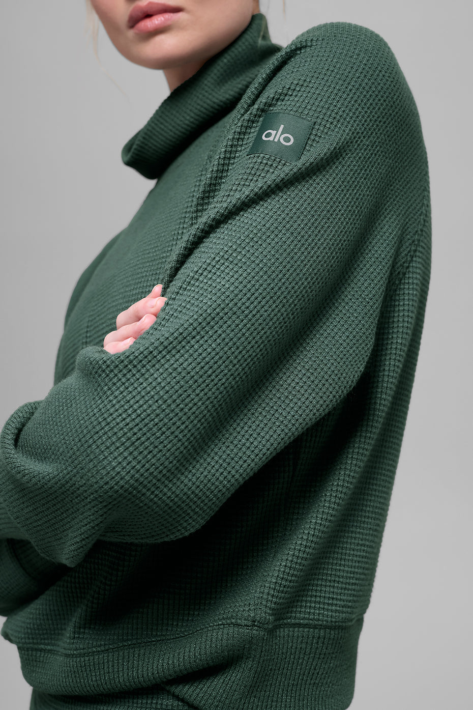 Waffle Weekend Escape Mock Neck Long Sleeve - Clover Green image 2