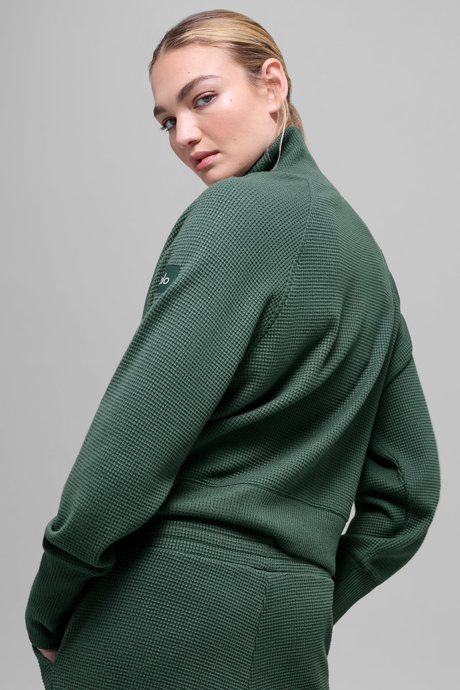 Waffle Weekend Escape Mock Neck Long Sleeve - Clover Green image 3