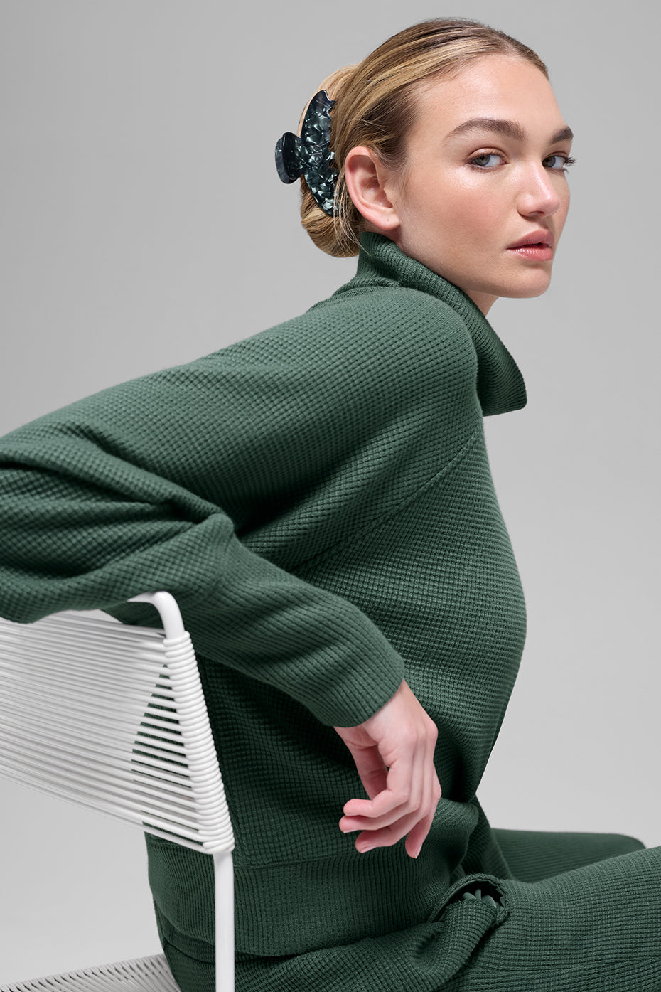 Waffle Weekend Escape Mock Neck Long Sleeve - Clover Green image 4