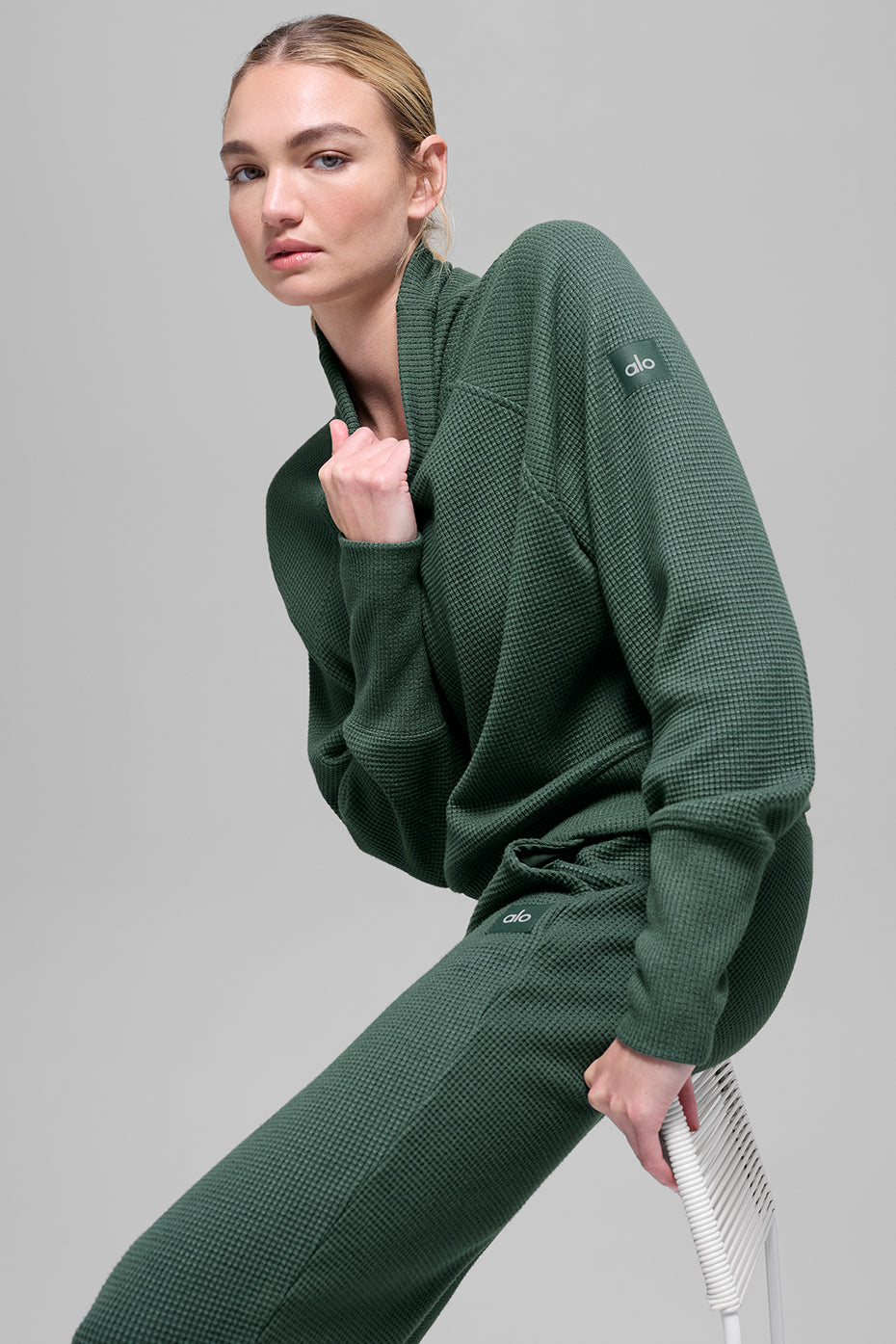 Waffle Weekend Escape Mock Neck Long Sleeve - Clover Green image 5