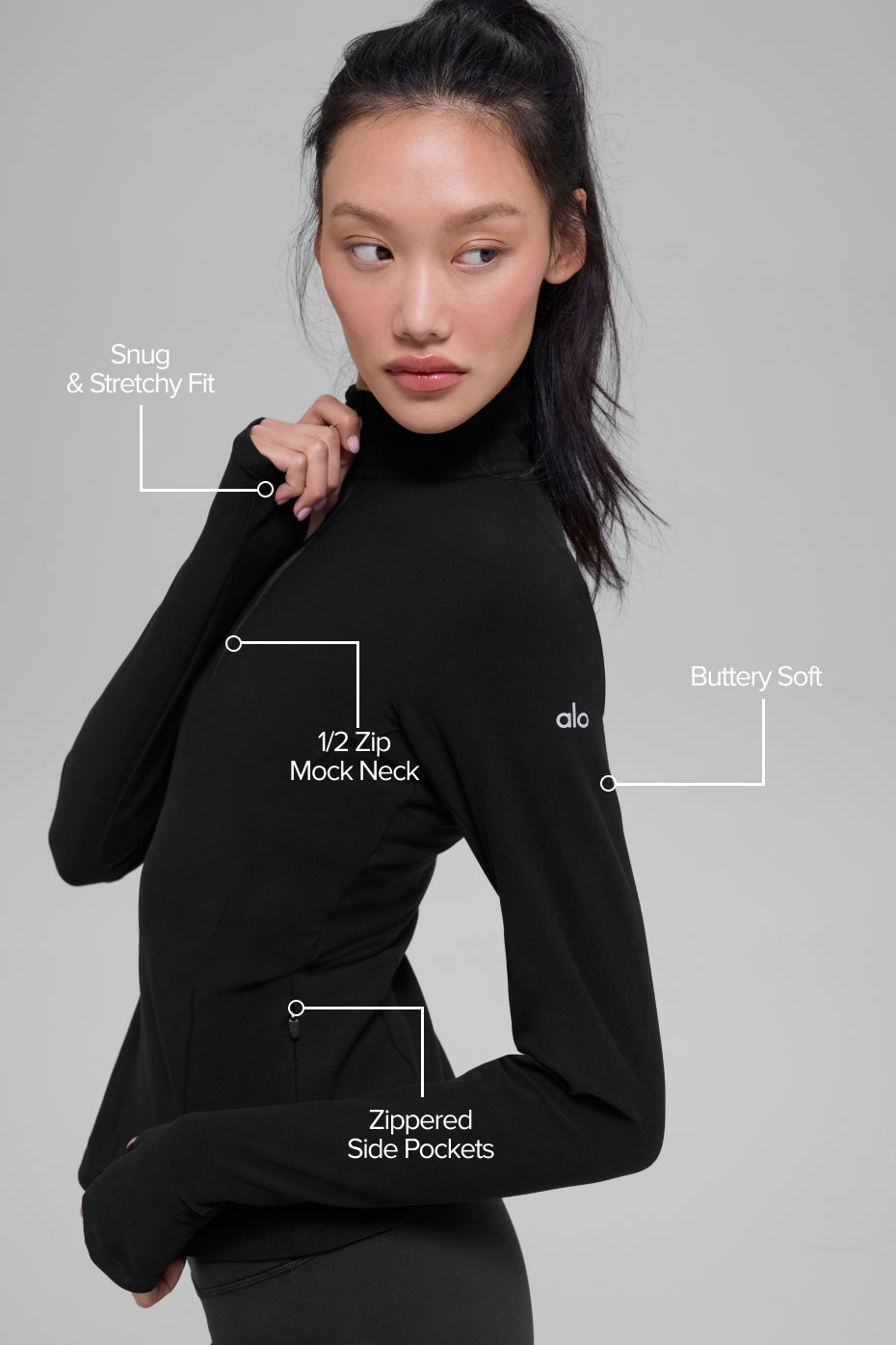 Alosoft 1/2 Zip Rapid Pullover - Black image 2