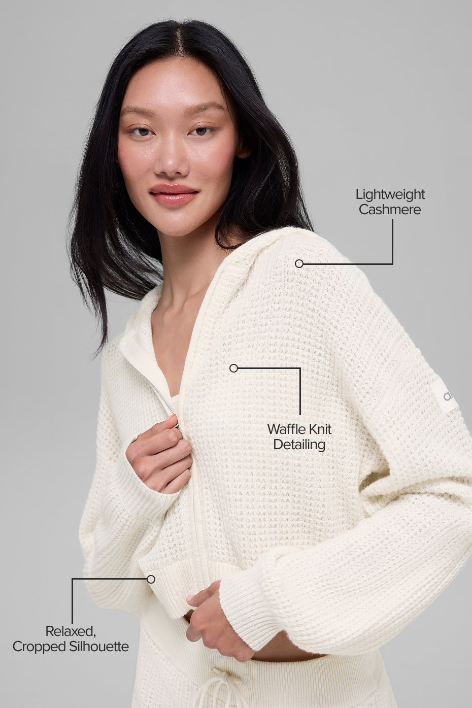 Cashmere Plush Waffle Full Zip Hoodie - Ivory image 2