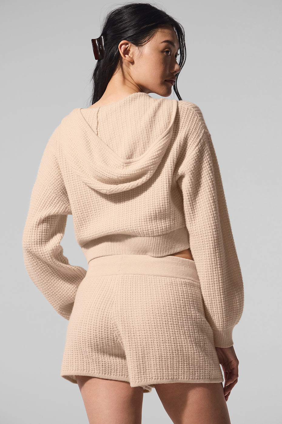 Cashmere Plush Waffle Full Zip Hoodie - Macadamia Blush image 5