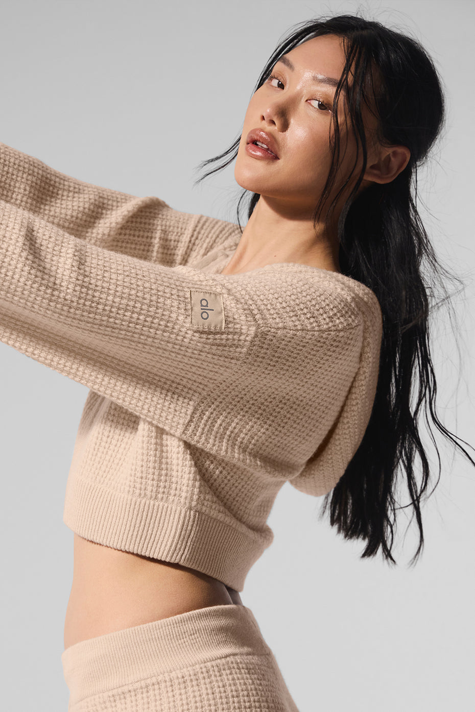 Cashmere Plush Waffle Full Zip Hoodie - Macadamia Blush image 4