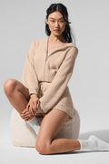 Cashmere Plush Waffle Full Zip Hoodie - Macadamia Blush image 1