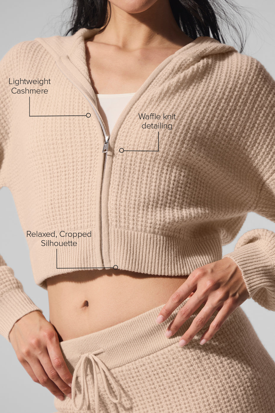 Cashmere Plush Waffle Full Zip Hoodie - Macadamia Blush image 2